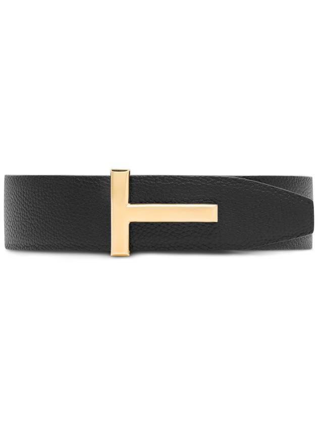 Gold Soft Grain Leather T Icon Belt Brown Black - TOM FORD - BALAAN 2