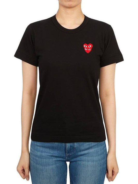 Women's Double Red Waffen Short Sleeve T-Shirt P1 T287 1 Black - COMME DES GARCONS PLAY - BALAAN 2