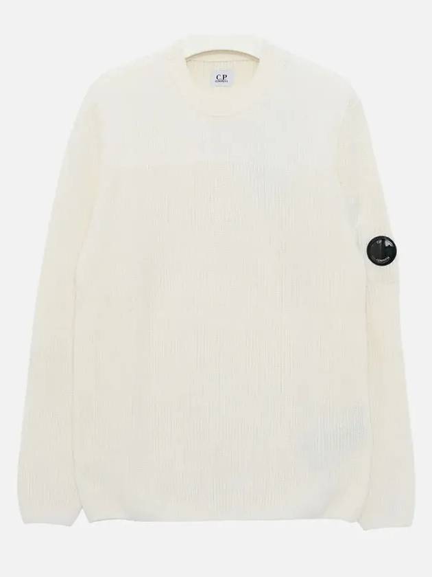 Men's Lens Wappen Crew Neck Knit Top Offwhite - CP COMPANY - BALAAN.