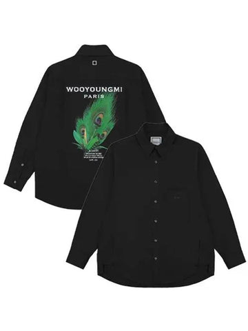 Feather Print Back Logo Long Sleeve Shirt Black - WOOYOUNGMI - BALAAN 1