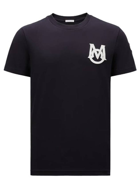 8C00021 8390T 778 Monogram Logo Embroidered Short Sleeve T Shirt Navy Men s TLS - MONCLER - BALAAN 1