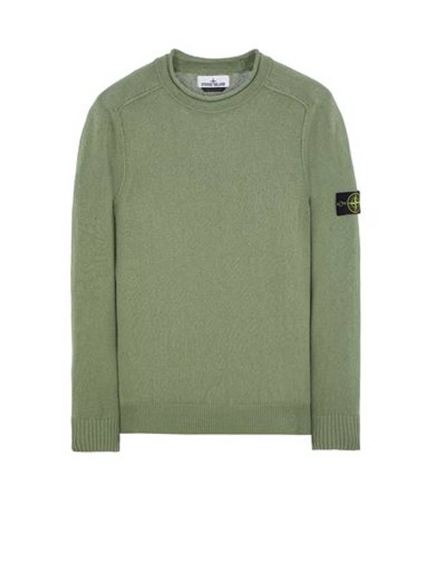 Men's Waffen Patch Crew Neck Raw Cotton Knit Top Green - STONE ISLAND - BALAAN 1