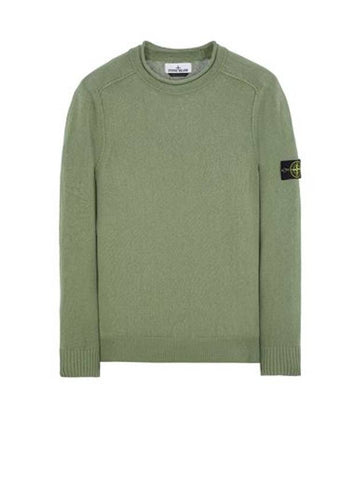 Men's Waffen Patch Crew Neck Raw Cotton Knit Top Green - STONE ISLAND - BALAAN 1