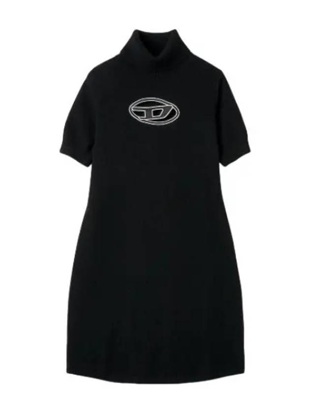 Slim Agarette Logo High Neck Short Sleeve Dress Black One Piece - DIESEL - BALAAN 1