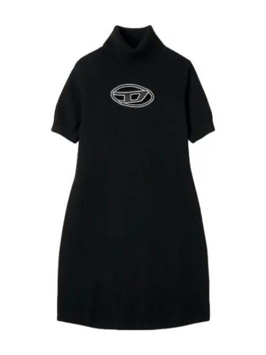 Slim Agarette Logo High Neck Short Sleeve Dress Black One Piece - DIESEL - BALAAN 1