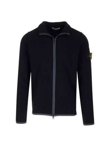 Compass Patch High Neck Stretch Wool Zip Up Cardigan Black - STONE ISLAND - BALAAN 1