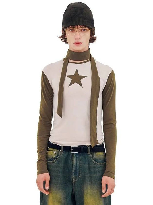 Strap Scarf Star T shirtKhaki - LECYTO - BALAAN 2