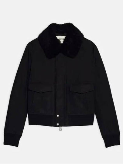 Shearing Trimming Short Bomber Jacket Black - AMI - BALAAN 2