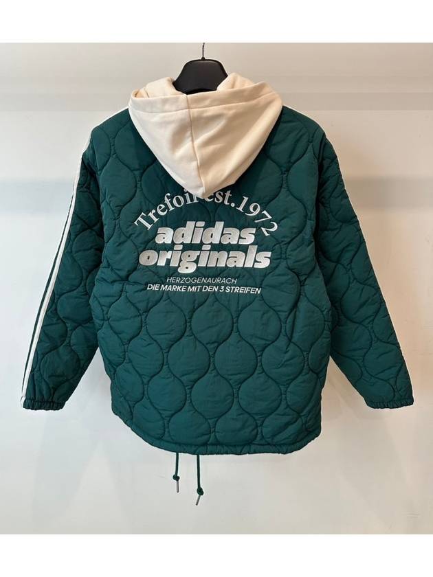 Classic Sports Fleece Quilted Hooded Jacket Green - ADIDAS - BALAAN 6