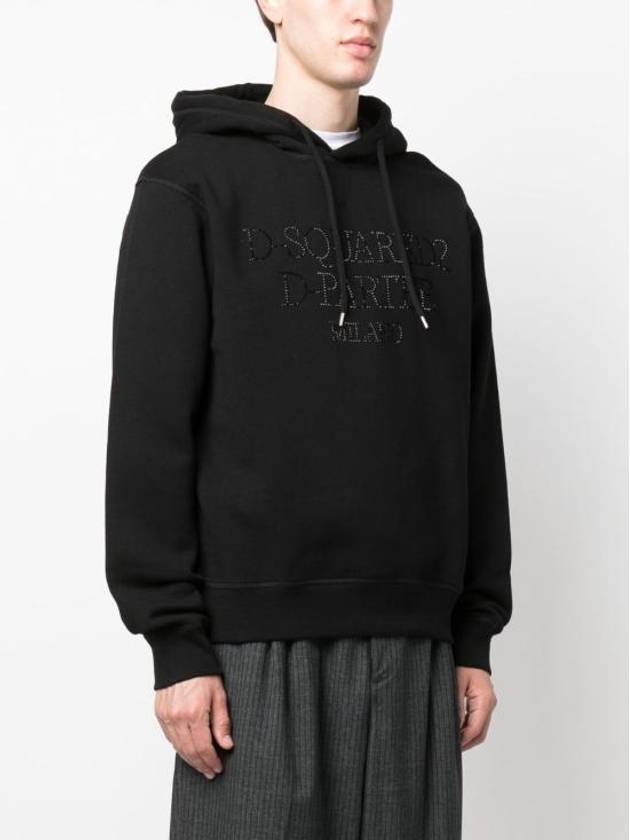 Rhinestone Embellished Cotton Hoodie Black - DSQUARED2 - BALAAN 4