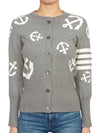 Cotton Anchor Intarsia 4-Bar Crewneck Cardigan Grey - THOM BROWNE - BALAAN 3