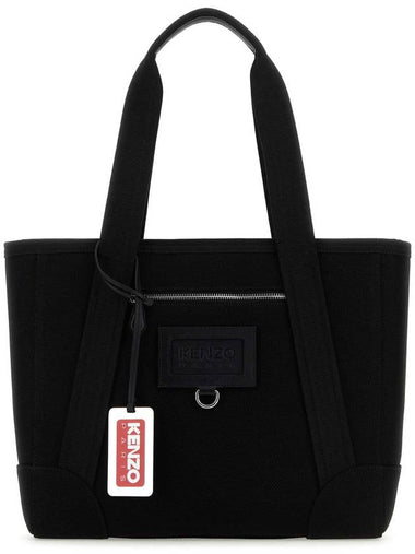 Logo Patch Cotton Large Tote Bag Black - KENZO - BALAAN 1