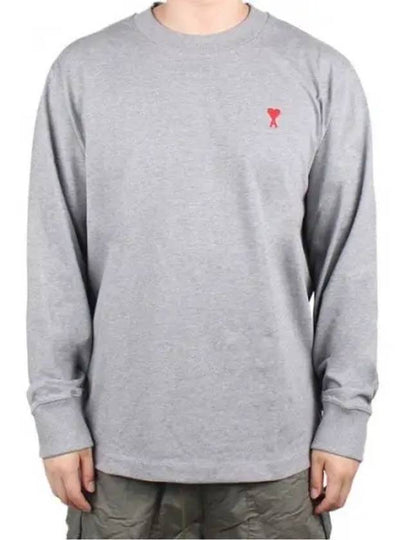 Small Heart Logo Long Sleeve T-Shirt Grey - AMI - BALAAN 2