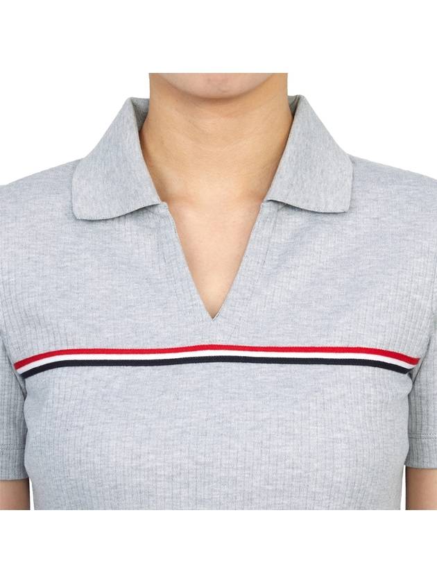 Three Stripes High Twist Rib Polo Shirt Grey - THOM BROWNE - BALAAN 9