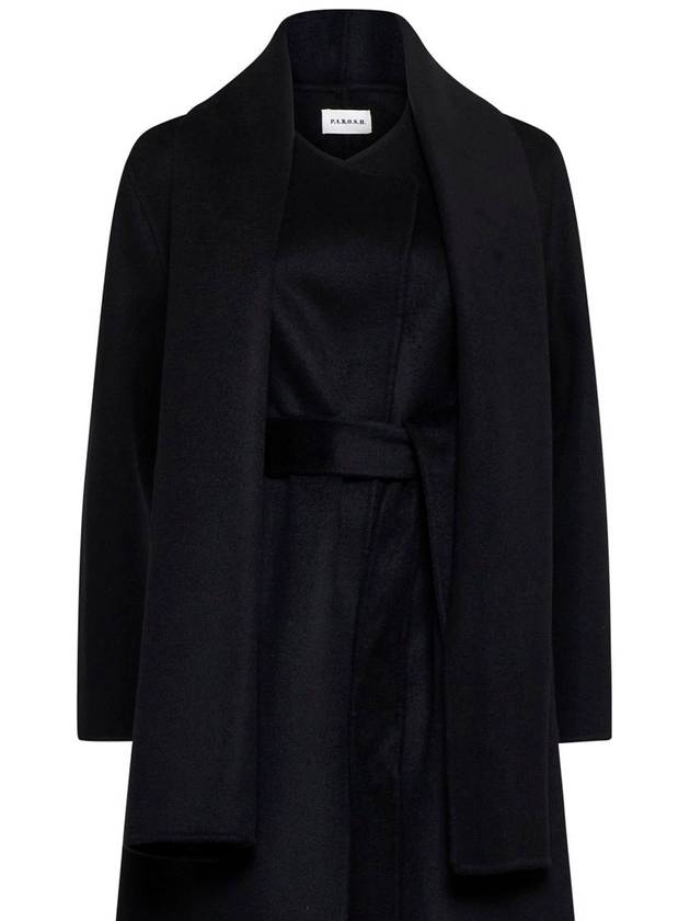 Long Double-Breasted Black Coat With Tie-Up Collar In Heavy Fabric Woman - P.A.R.O.S.H. - BALAAN 3