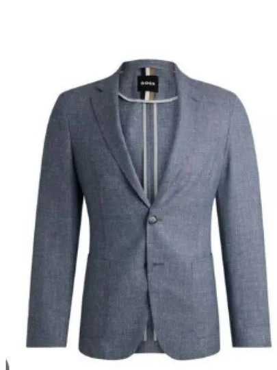 Pattern Slim Fit Virgin Wool Linen Jacket Blue - HUGO BOSS - BALAAN 2