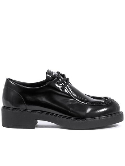 Triangle Logo Lace-Up Leather Derby Black - PRADA - BALAAN 2