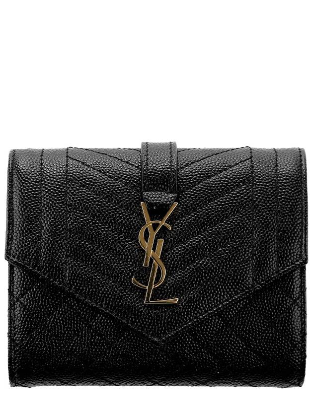 Monogram Envelope Compact Tri-Fold Matelasse Halfwallet Black - SAINT LAURENT - BALAAN 2