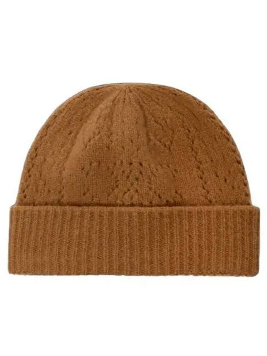 Cashmere Silk Pointelle Beanie Camel - CELINE - BALAAN 2