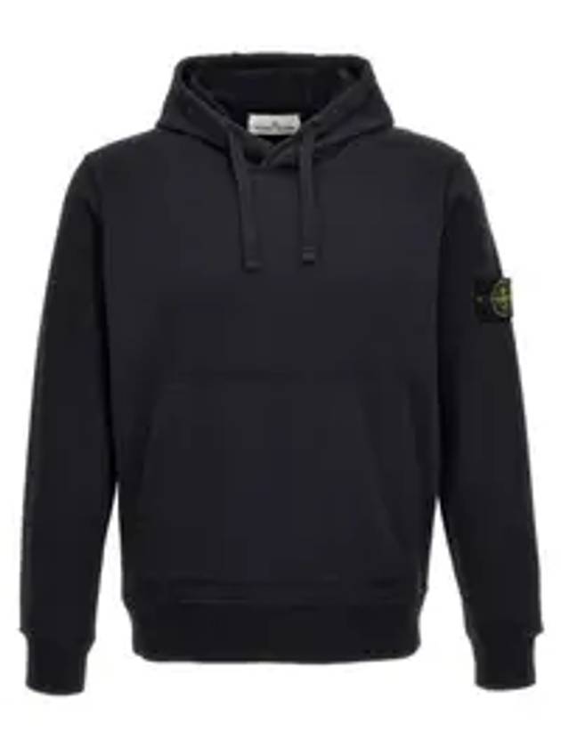 Logo Patch Drawstring Hoodie Navy - STONE ISLAND - BALAAN 1