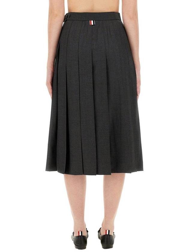 Super 120S Twill Below Knee Pleated Skirt Dark Grey - THOM BROWNE - BALAAN 4