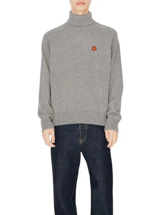 Boke Flower Crest Embroidered Wool Turtleneck Pearl Grey - KENZO - BALAAN 3