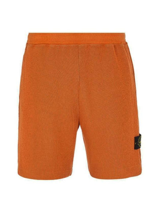 Men's Waffen Patch Ribbed Training Shorts Orange - STONE ISLAND - BALAAN 2