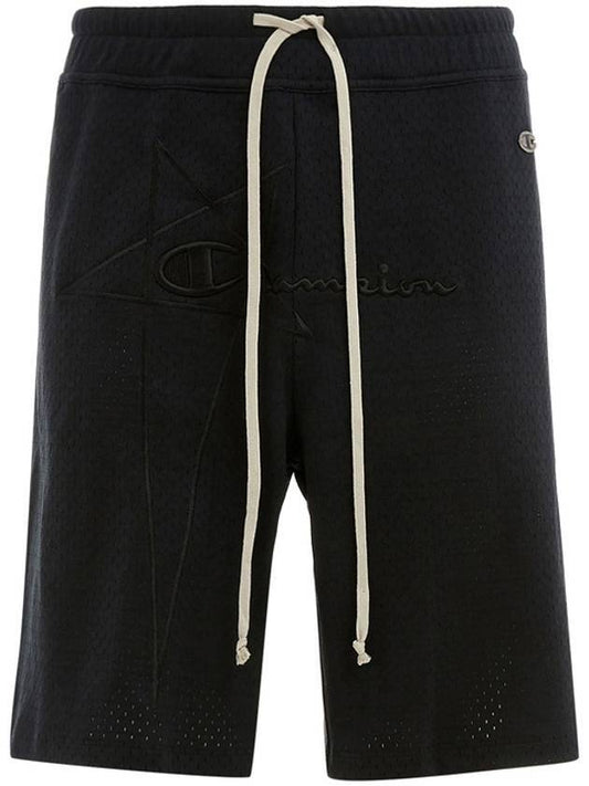 Champion Logo Embroidered Mesh Shorts Black - RICK OWENS - BALAAN.