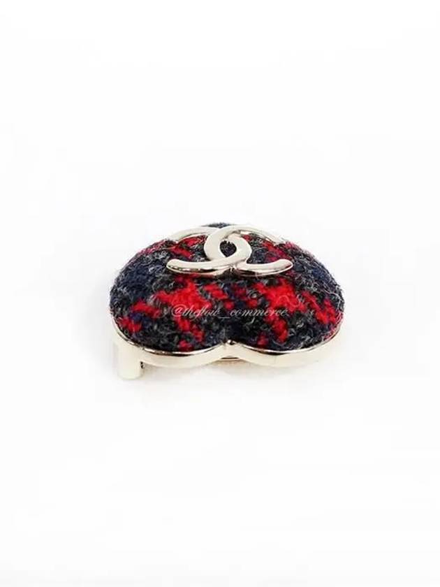 CC Tweed Heart Check Brooch Red - CHANEL - BALAAN 8