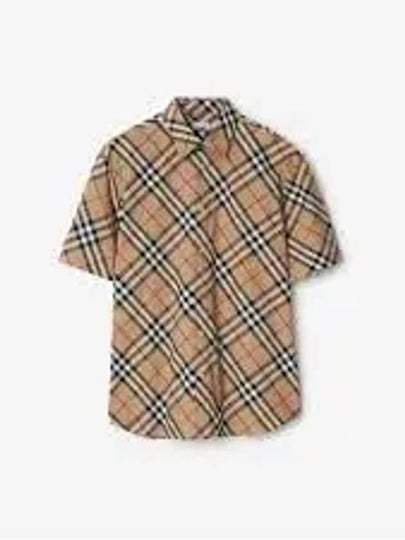 Check Cotton Long Sleeve Shirt Sand - BURBERRY - BALAAN 2