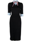 Ribbon Tie Layered Knit Midi Dress Navy - THOM BROWNE - BALAAN 1