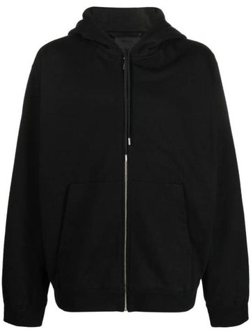 Back Embroidery Logo Cotton Hooded Zip-up Black - PRADA - BALAAN 1