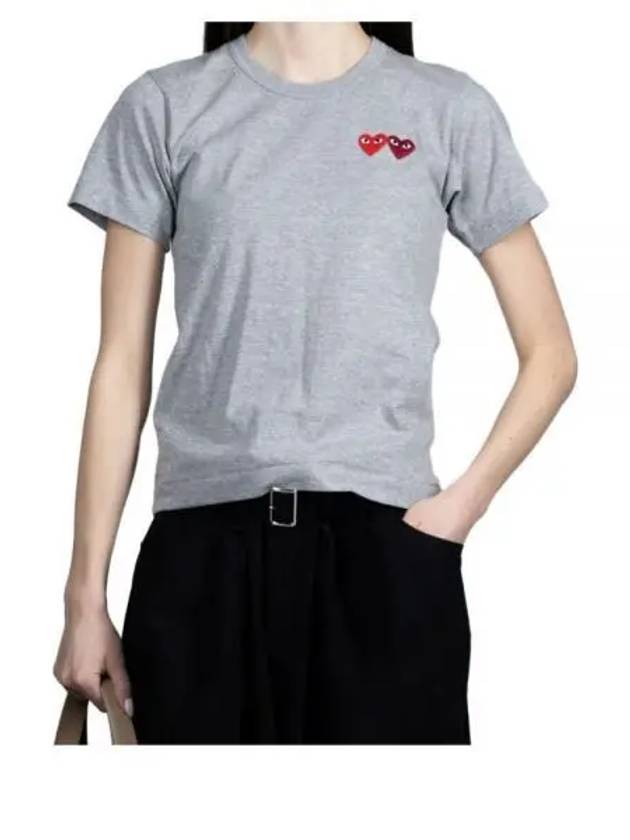 Red Double Heart Wappen Short Sleeve T-Shirt Grey - COMME DES GARCONS - BALAAN 2