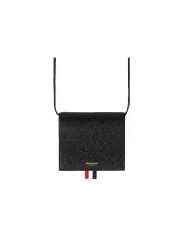 Pebble Calfskin Leather Card Holder With Strap Black - THOM BROWNE - BALAAN 2