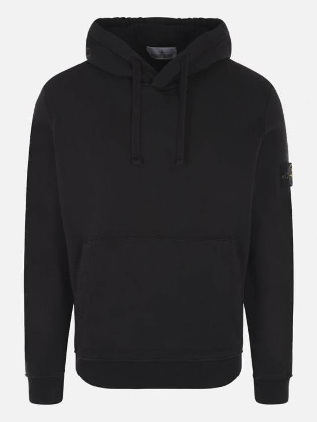 6100045 Organic Cotton Fleece Drawstring Hoodie Black - STONE ISLAND - BALAAN 2