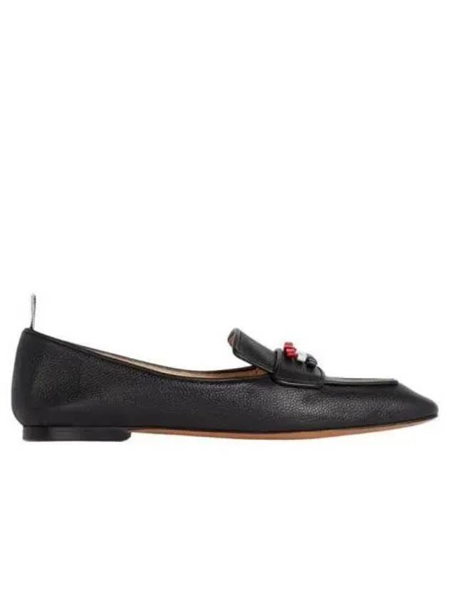 Women's Pebble Grain Leather Flexible Leather Sole 3 Bow Loafer Black - THOM BROWNE - BALAAN 2