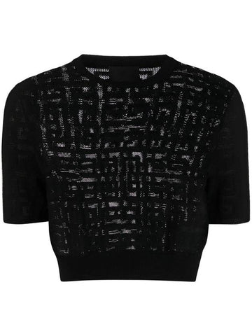 4G Jacquard Cropped Short Sleeve Knit Top Black - GIVENCHY - BALAAN 1