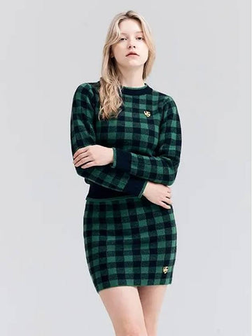 Golf Checked Jacquard Knit Skirt Green - HENRY STUART - BALAAN 1