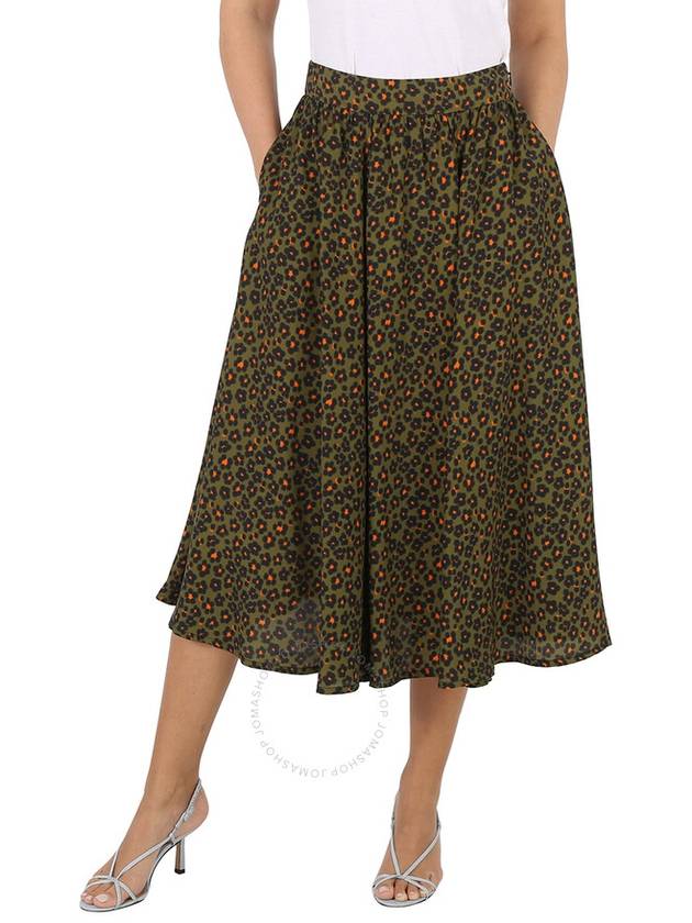 Hana Leopard Floral Print Midi Viscose A-Line Skirt Dark Green - KENZO - BALAAN 2