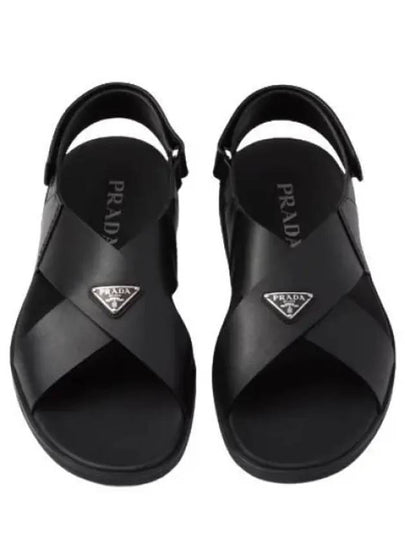 Criss Cross Leather Sandals Black - PRADA - BALAAN 2