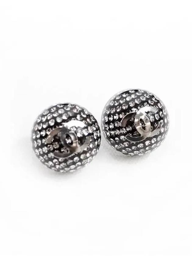 earrings metal resin diamante silver black crystal - CHANEL - BALAAN 4