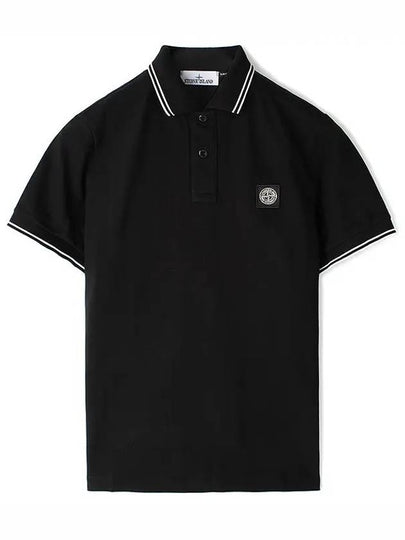 Logo Patch Short Sleeve Polo Shirt Black - STONE ISLAND - BALAAN 2