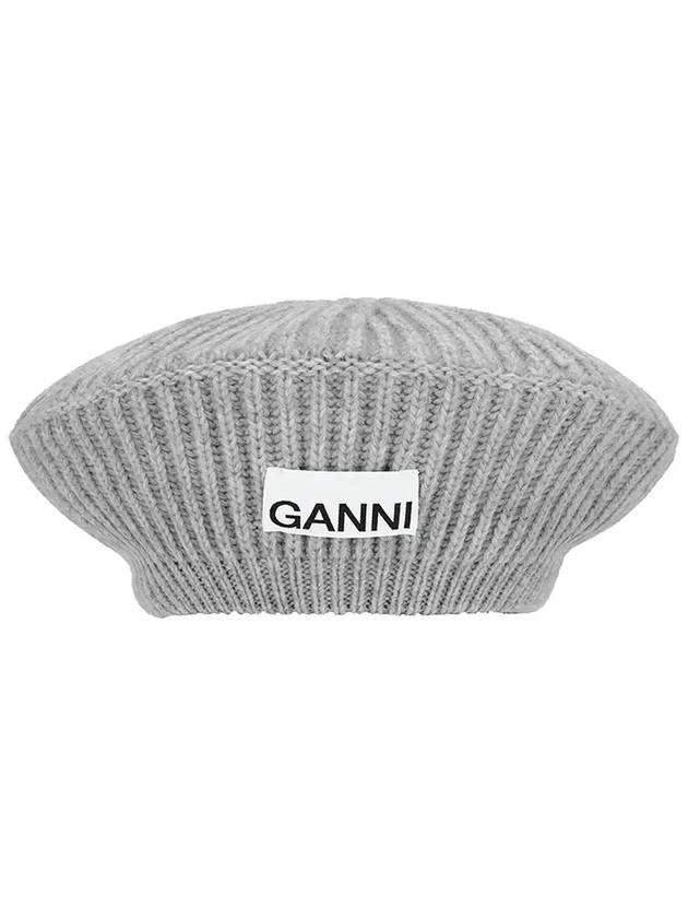 Logo Rib Edge Wool Beret Paloma Melange - GANNI - BALAAN 5