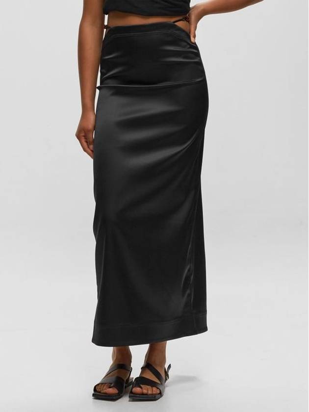 Double Satin Maxi H-Line Skirt Black - GANNI - BALAAN 3