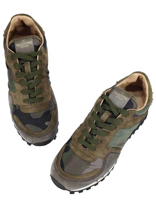 Camouflage Rockstud Low-Top Sneakers Khaki Grey - VALENTINO - BALAAN 5