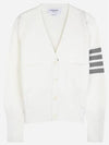 Cotton 4-Bar Milano Classic V-Neck Cardigan White - THOM BROWNE - BALAAN 2