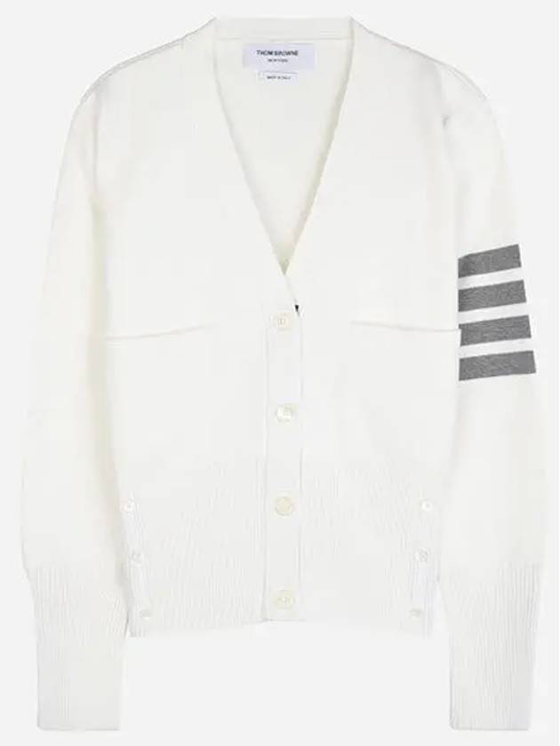 Cotton 4-Bar Milano Classic V-Neck Cardigan White - THOM BROWNE - BALAAN 2