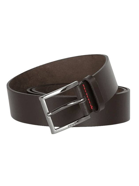 Metal Buckle Leather Belt Dark Brown - HUGO BOSS - BALAAN 1