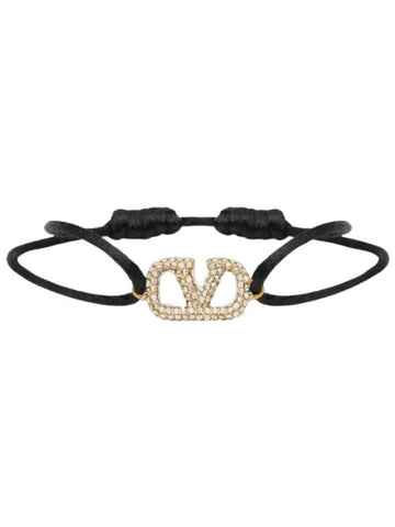 V Logo Cotton Bracelet Black - VALENTINO - BALAAN 1