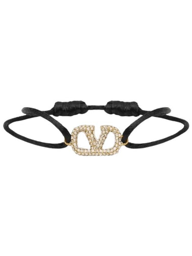 V Logo Cotton Bracelet Black - VALENTINO - BALAAN 1